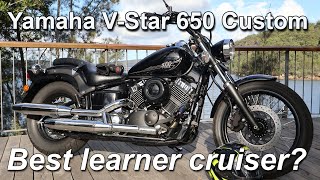 Yamaha VStar 650 Custom Review  Best beginner cruiser [upl. by Anircam89]