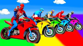 الأبطال الخارقين على القضبان دوامة قمع جسر 🚴‍♂️ SPIDER MANon Motorcycle in Spiral Bridge Stunt Rid [upl. by Lavina814]