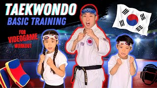 🥋 Learn TAEKWONDO Basic Training for Kids   Korean Kicks Stances  Fun Workout [upl. by Atinele821]