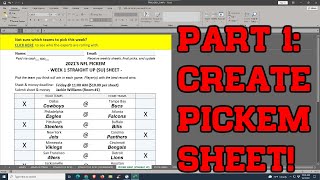 NFL Football Office Pickem Pool  Sheet in Excel  Pt 1 Create A Pickem Sheet [upl. by Ttekcirc228]