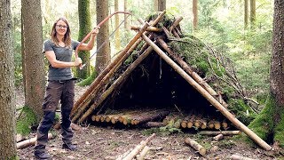 Building A Bushcraft Shelter in the Woods [upl. by Ellekram483]