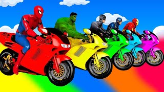 الأبطال الخارقين على القضبان دوامة قمع جسر 🏍️🐱‍SPIDER MANon Motorcycle in Spiral Bridge Stunt Rid [upl. by Cosette759]