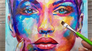 How To Use Abstract Colours  PAINTING  Acrylic on Canvas  PORTRAIT [upl. by Marala123]