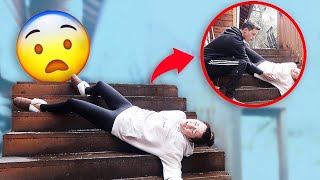 FALLING DOWN THE STAIRS PRANK ON BOYFRIEND CUTE REACTION [upl. by Aneelak]